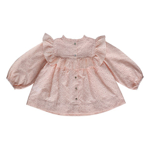 Amelia blouse in blush pink with shell button back view
