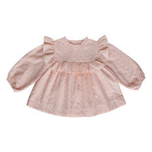 Amelia blush pink embroidered cotton girls blouse front view
