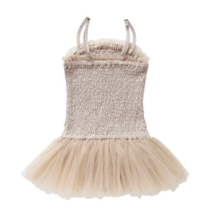 Oatmeal pirouette playsuit with tutu skirt for toddler girls