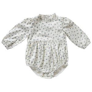 Arabella long sleeve baby romper in bluebelle floral front view