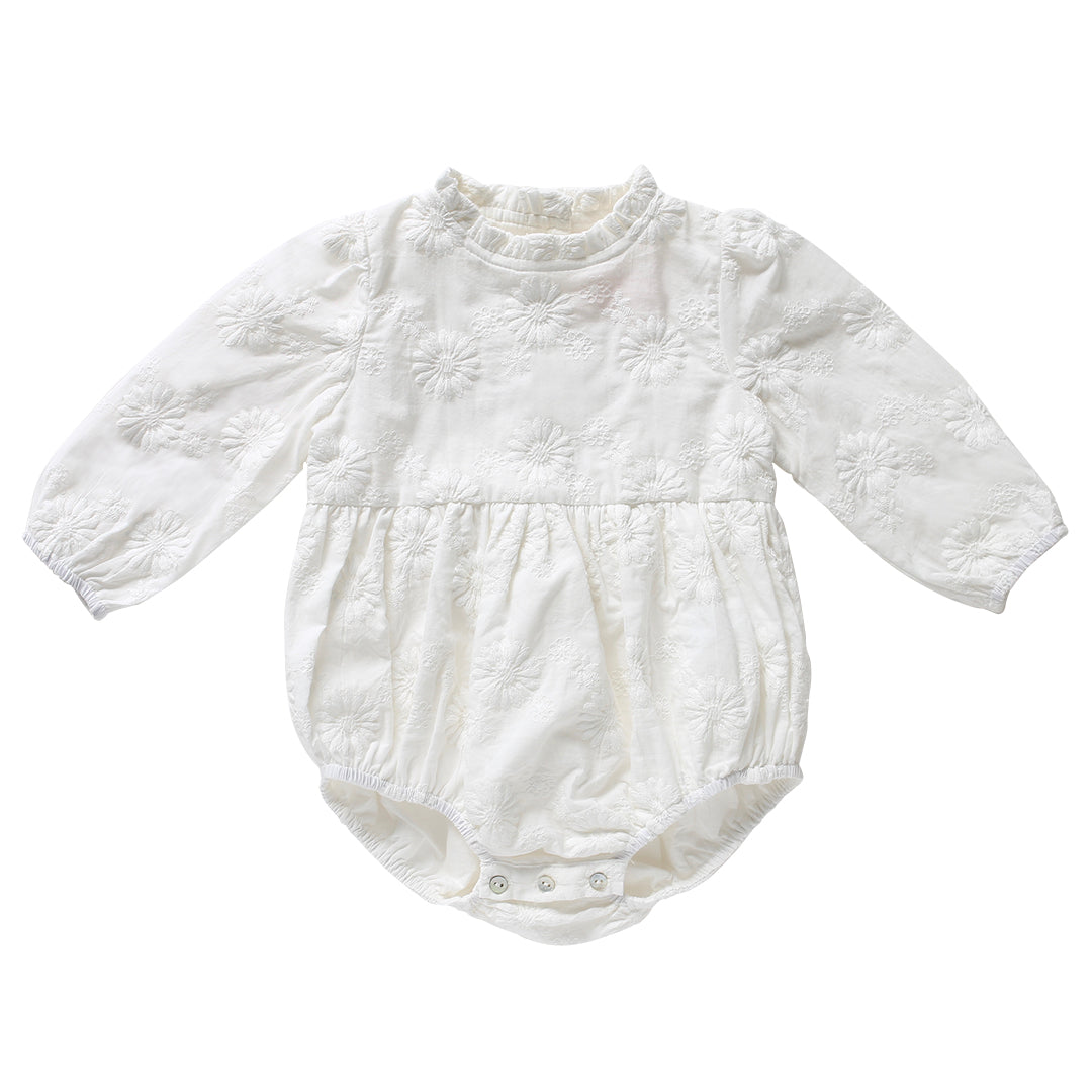 Arabella Flower Girl Long Sleeve Romper in Ivory