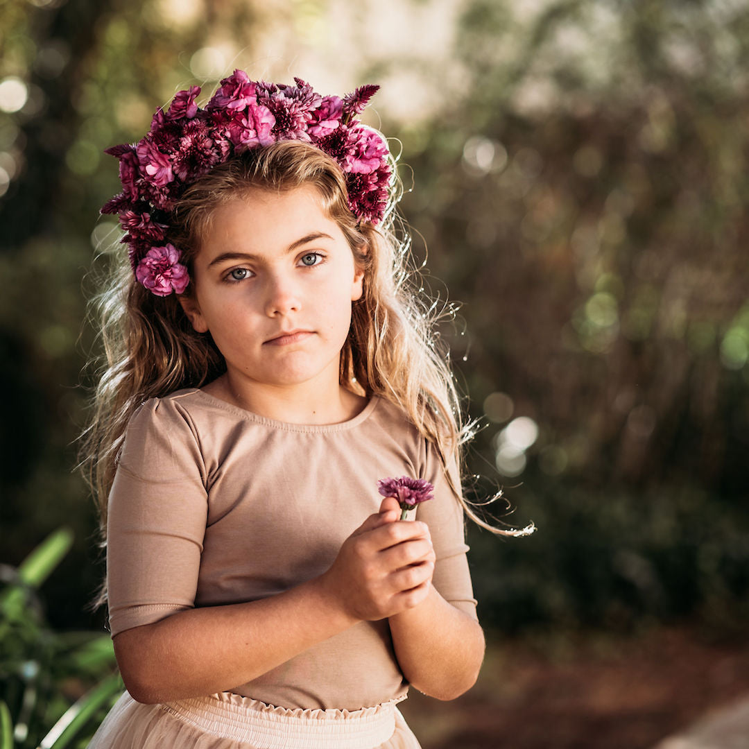 Little girls Pima knit Tabitha top in Chai