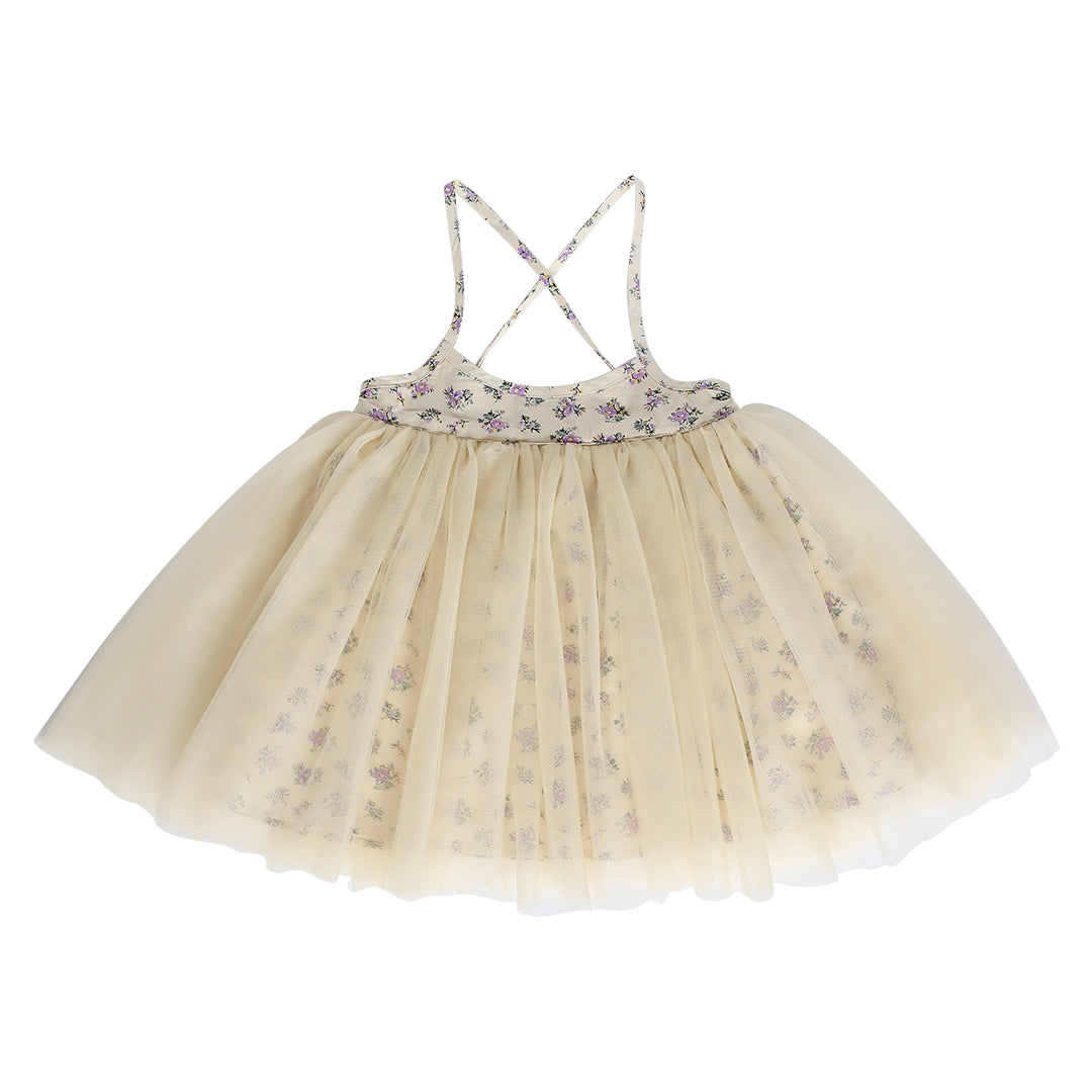 CREAM TULLE LAVENDER FLORAL FLOWER GIRL TUTU SKIRT