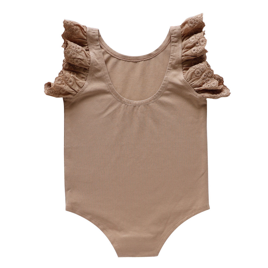 CHAI LACE FLUTTER SLEEVE DIXIE BODYSUIT WITH SCOOP BACK