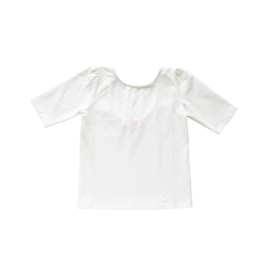 Scoop back flower girl top in Ivory stretch cotton