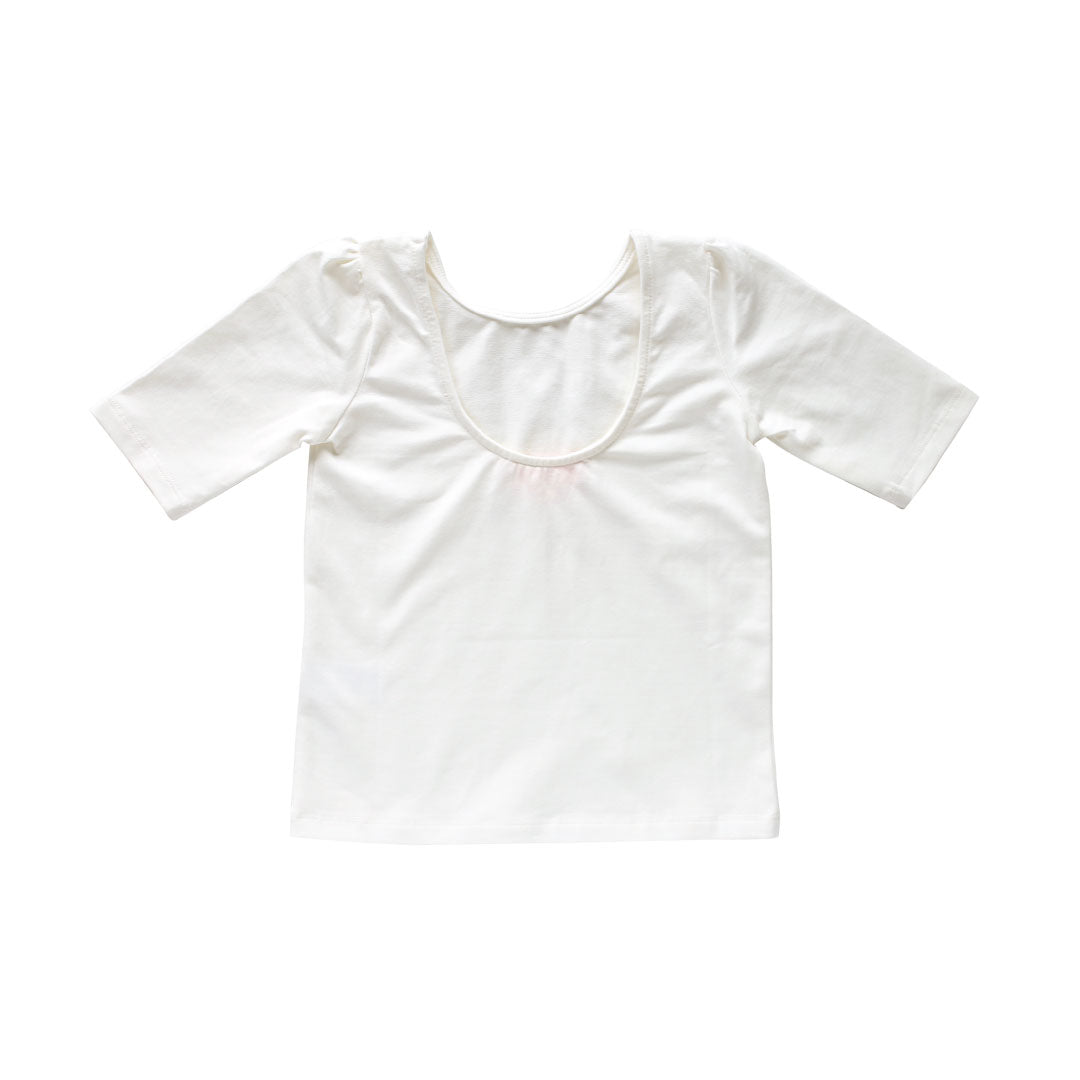 Scoop back detail of Ivory Tabitha tee top.