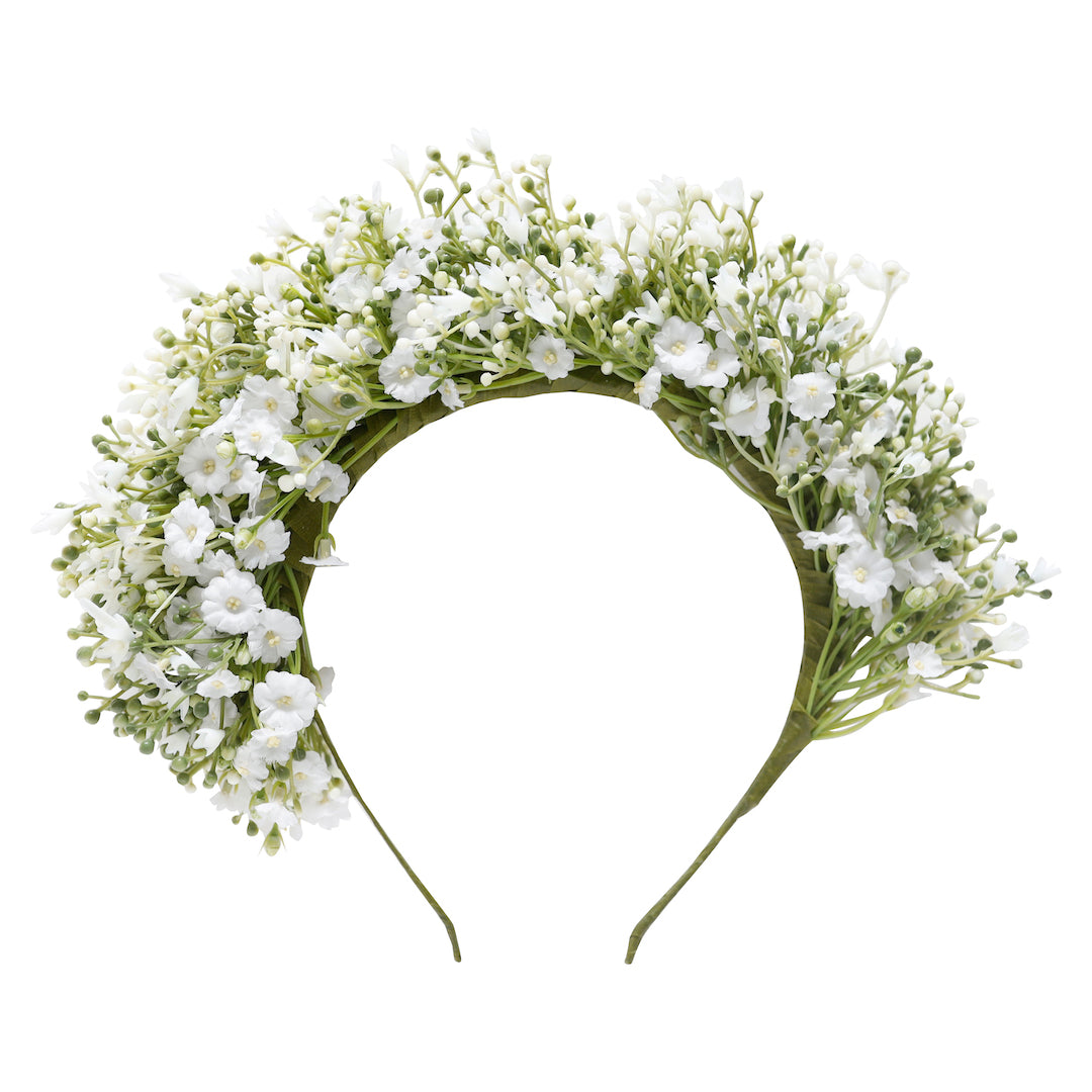 AUBRIE WHITE FLOWER GIRL BABYS BREATH SILK FLOWER CROWNS