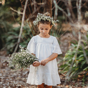 Mariposa flower girl dress in ivory embroidered cotton