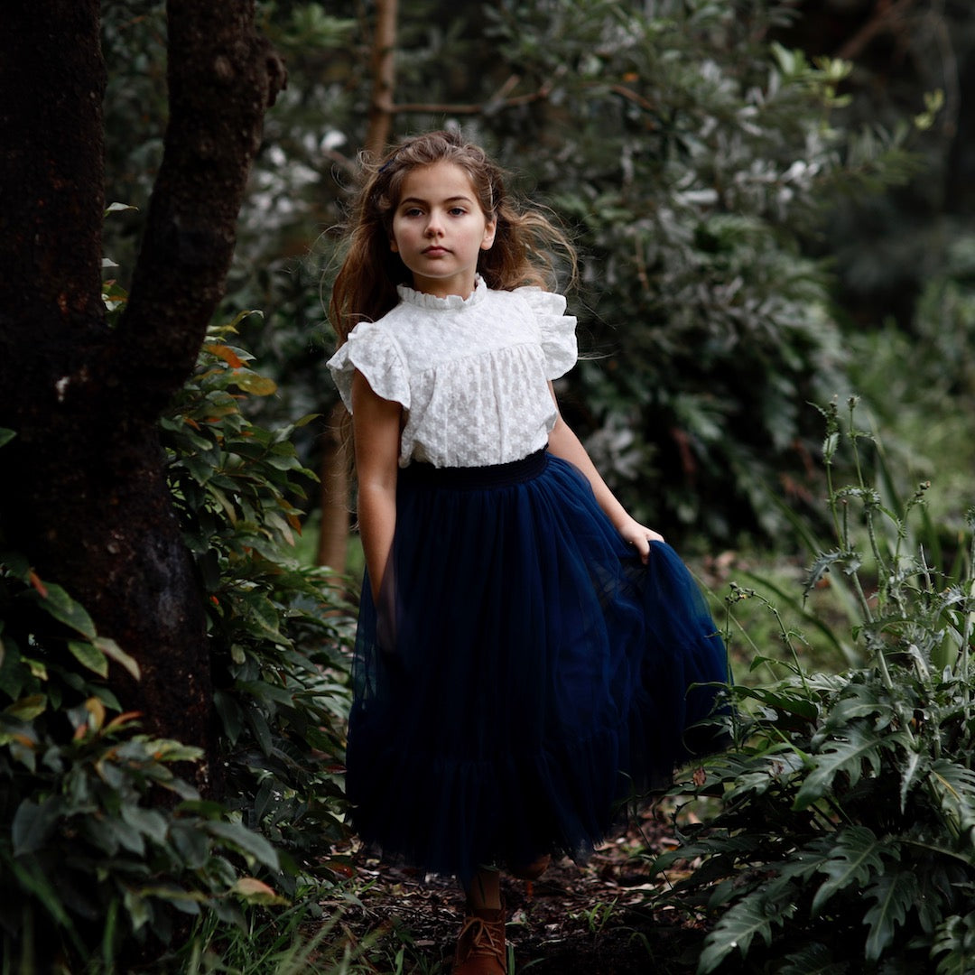 Prussian navy blue little girls tutu skirt Aubrie flower girl