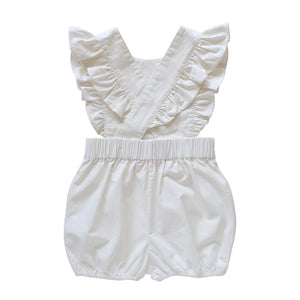 Back detail of Puck Playsuit in Ivory cotton by AUBRIE