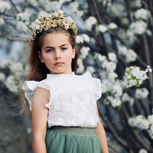 Ruffle Sleeve flower girl top in ivory embroidered cotton voile