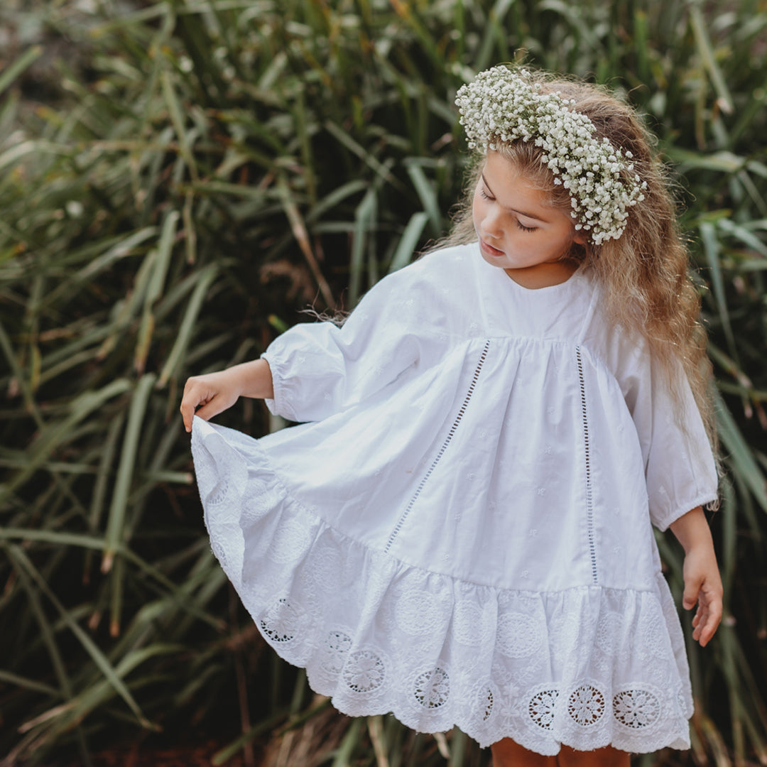 white cotton dress australia Salty Palm Lila Anglaise Cotton Mini Dress