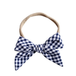 NAVY AND WHITE CHECK HAIR BOW HEADBAND FOR GIRLS