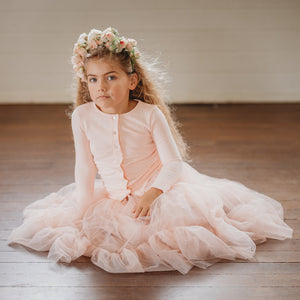 Ballet pink tulle flower girl tutu skirt for toddlers and tweens