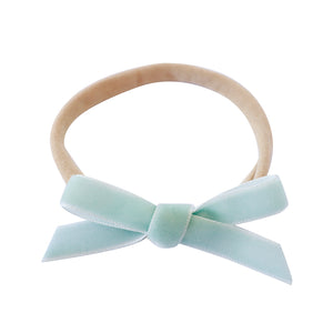 petite baby blue velvet bow headband for babies