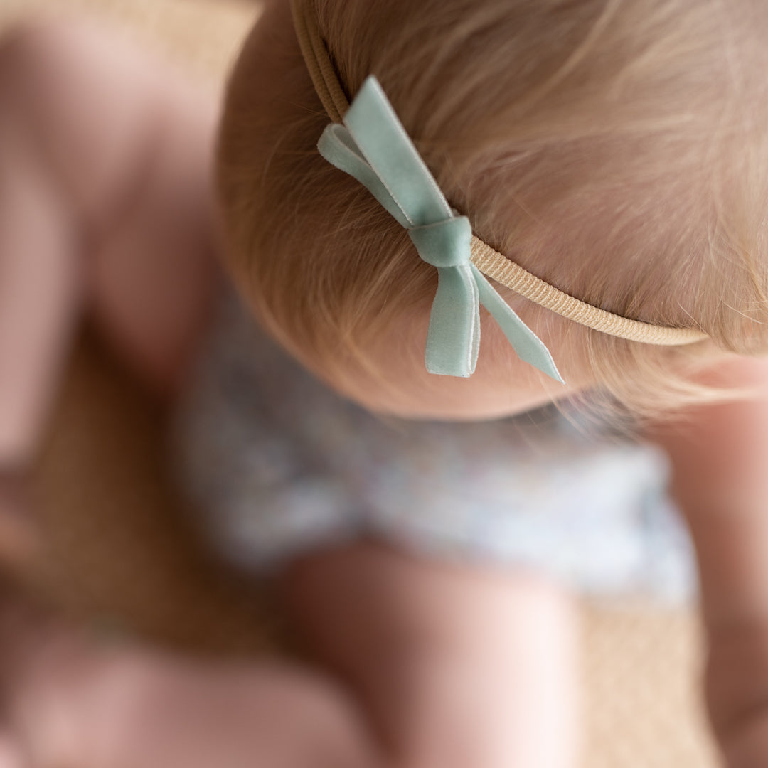 petite baby bow headband - baby blue velvet