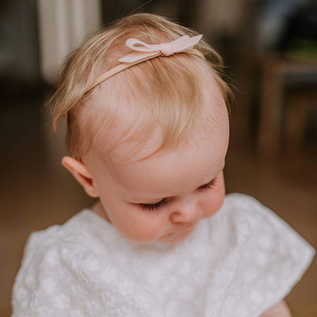 petite baby bow headband - ballet pink velvet