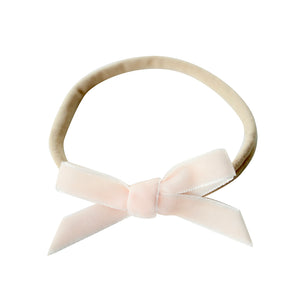 petite ballet pink velvet bow headband for babies