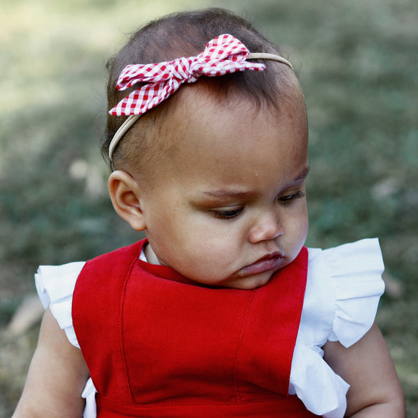 Betty bow check headband in cherry gingham Baby girl hair bows aubrie