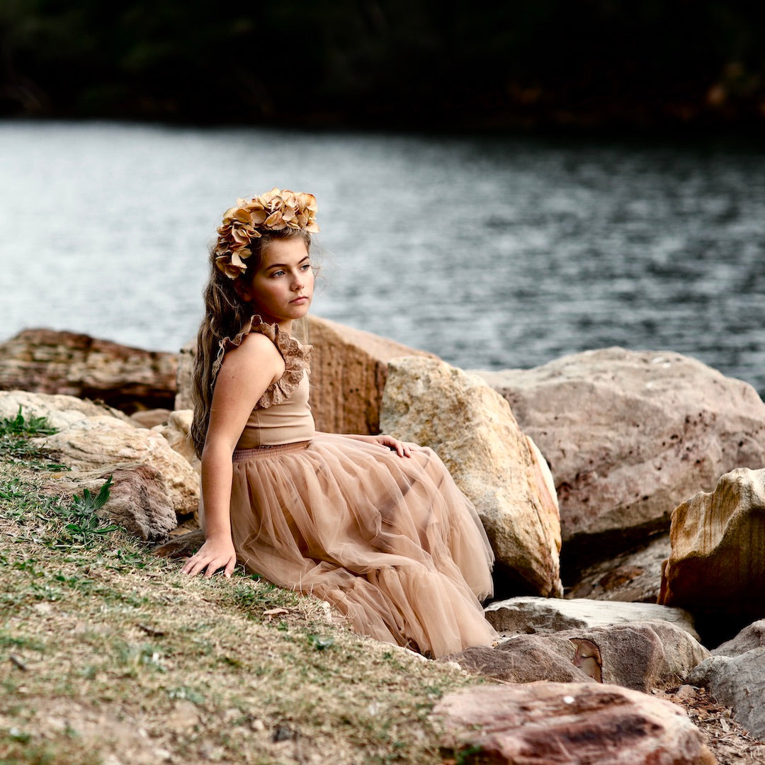 Handmade chai silk flower girl crown