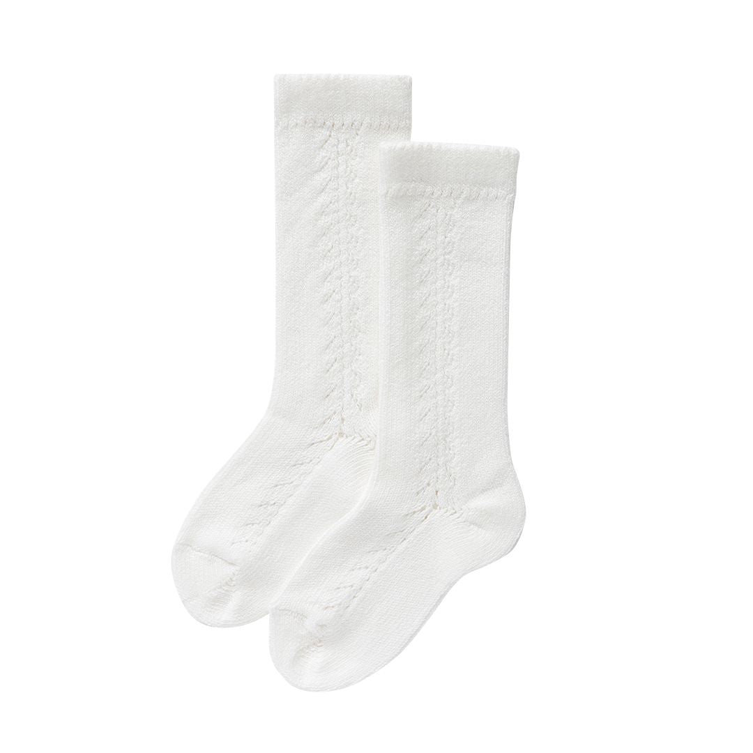 Lace flower girl knee high socks in off white
