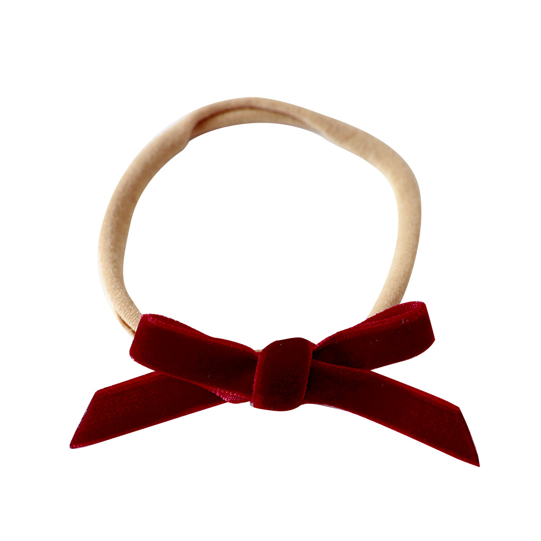 petite baby bow headband - cranberry velvet