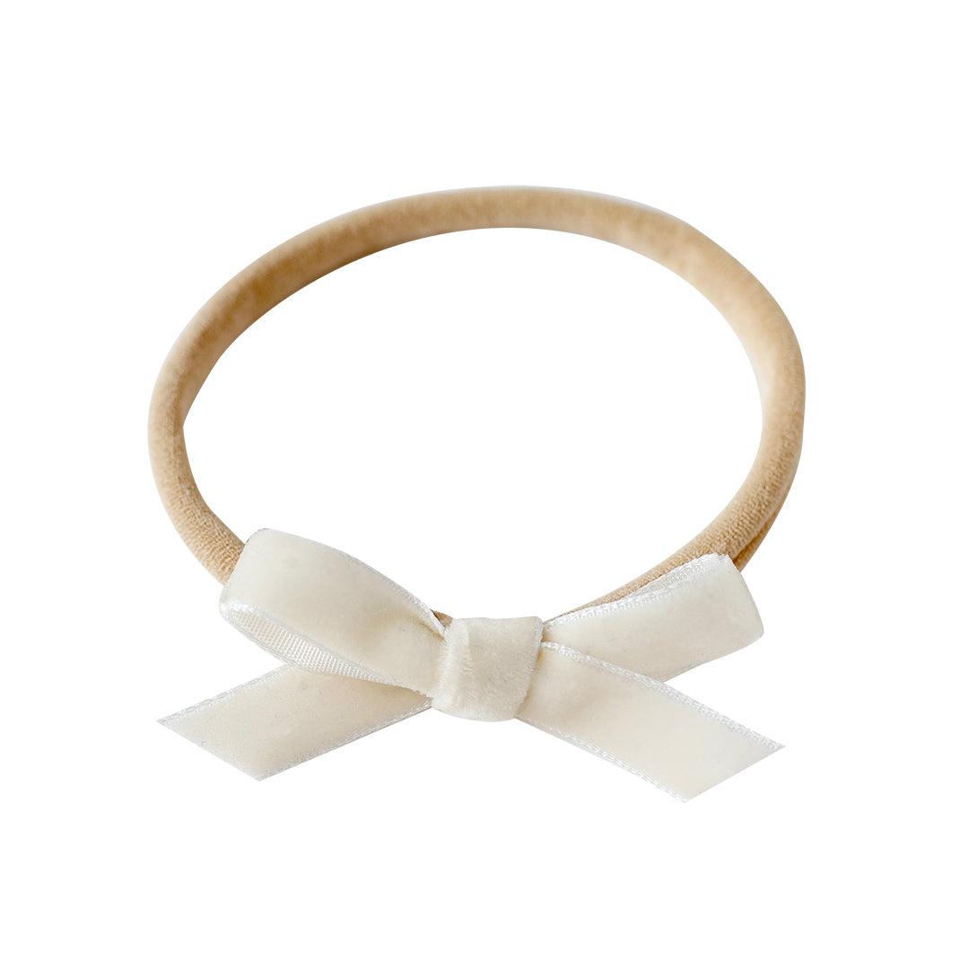 petite baby bow headband - cream velvet