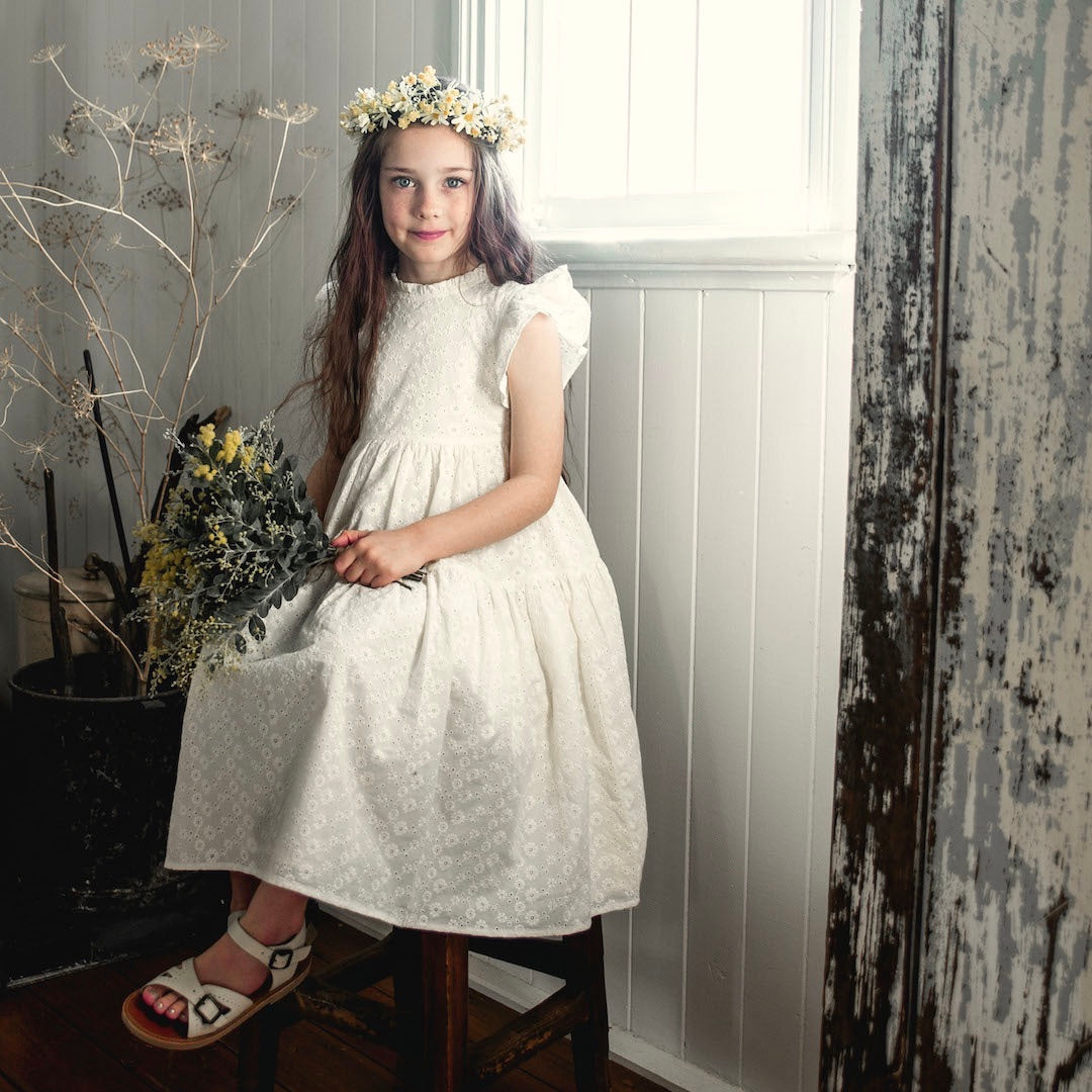 EVANGELINE CREAM BRODERIE ANGLAISE FLOWER GIRL DRESS