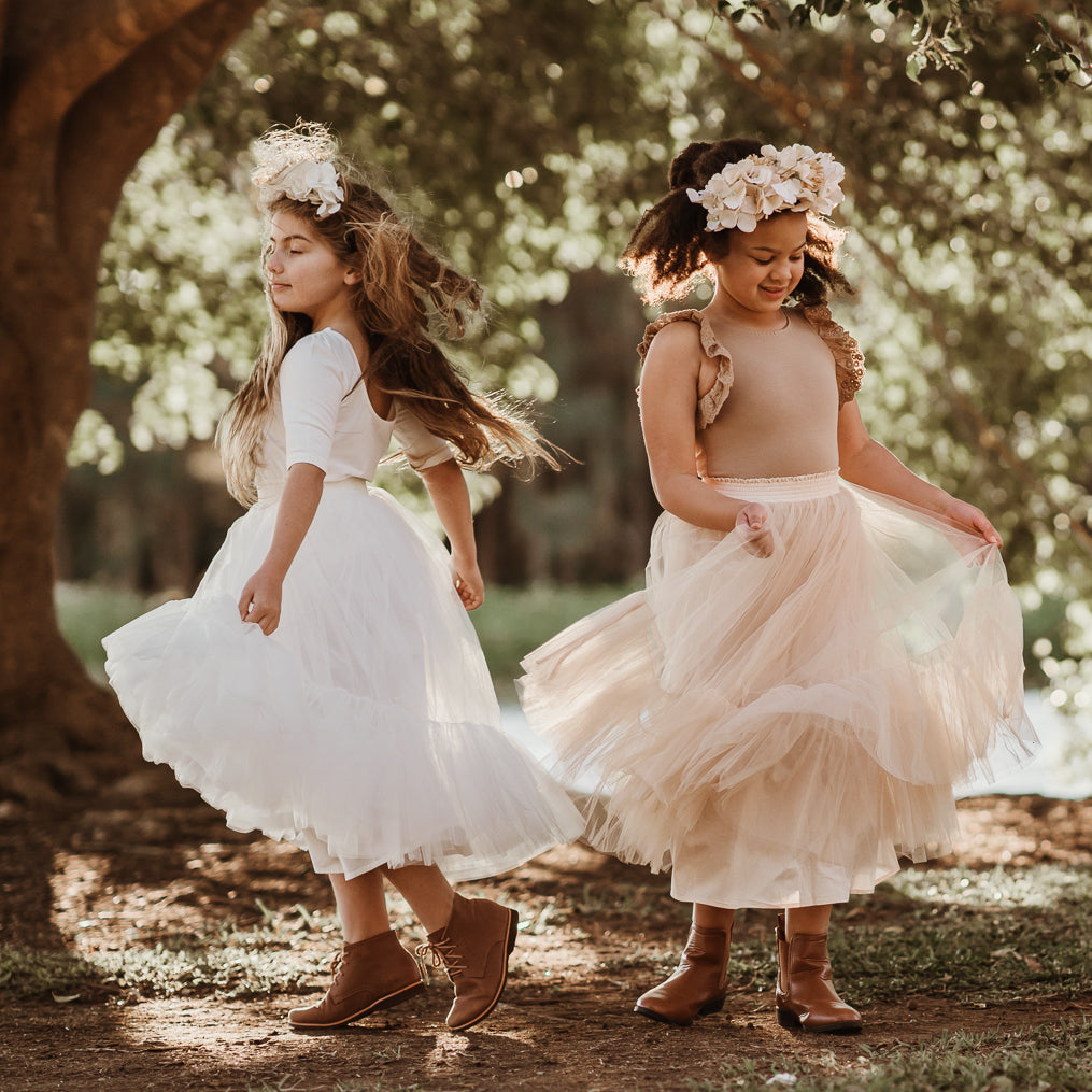 Scoop back flower girl top in Ivory stretch cotton