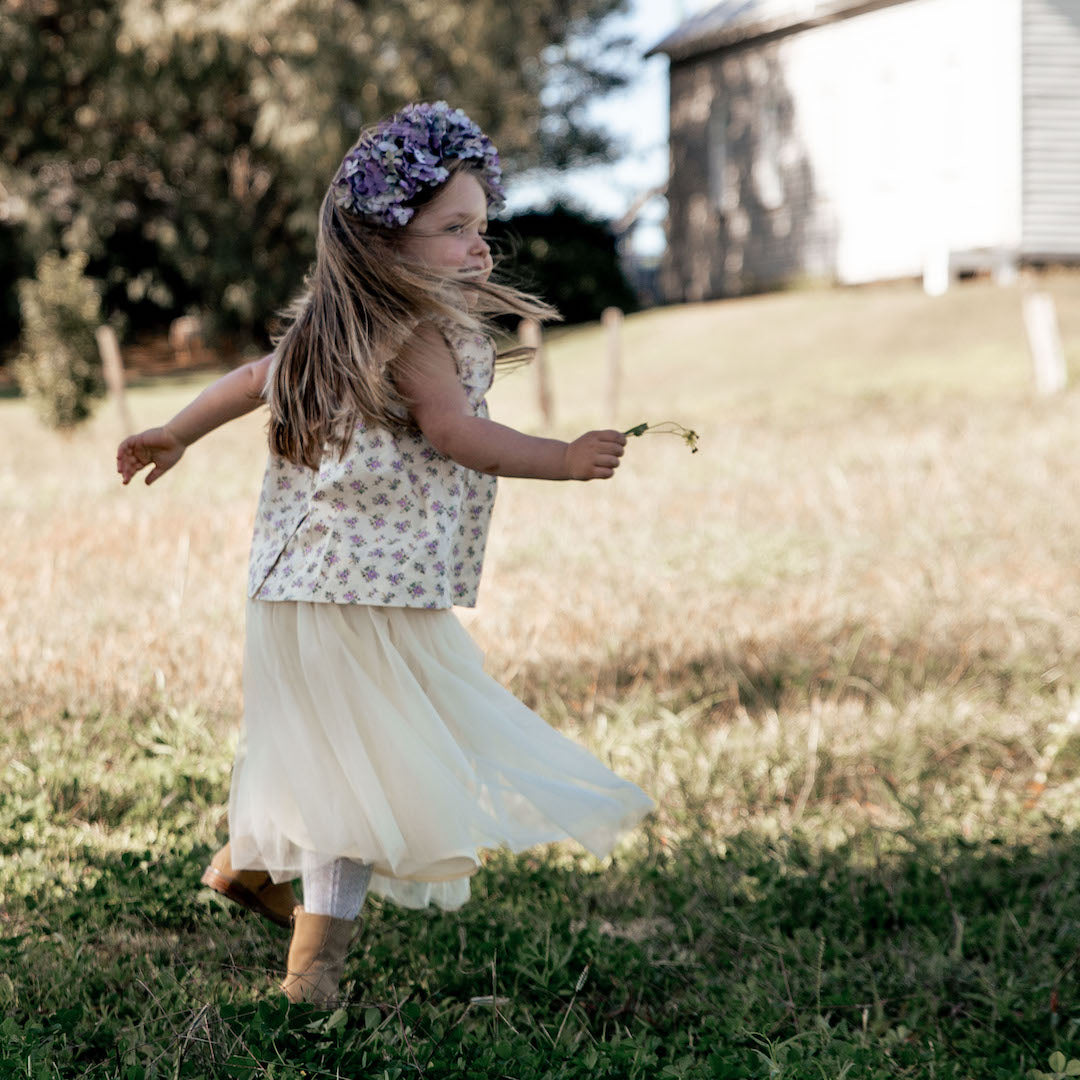 Toddler tutu in lemon tulle with velvet waistband