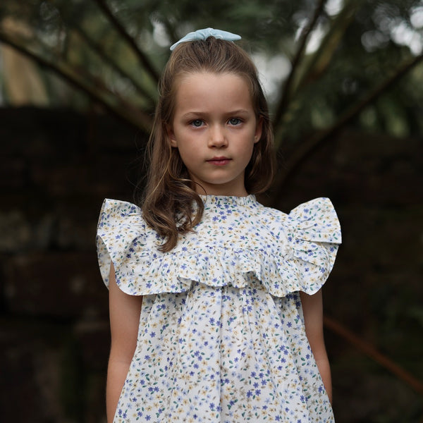 Cornflower Blue Floral Dress for toddlers + little girls Aubrie