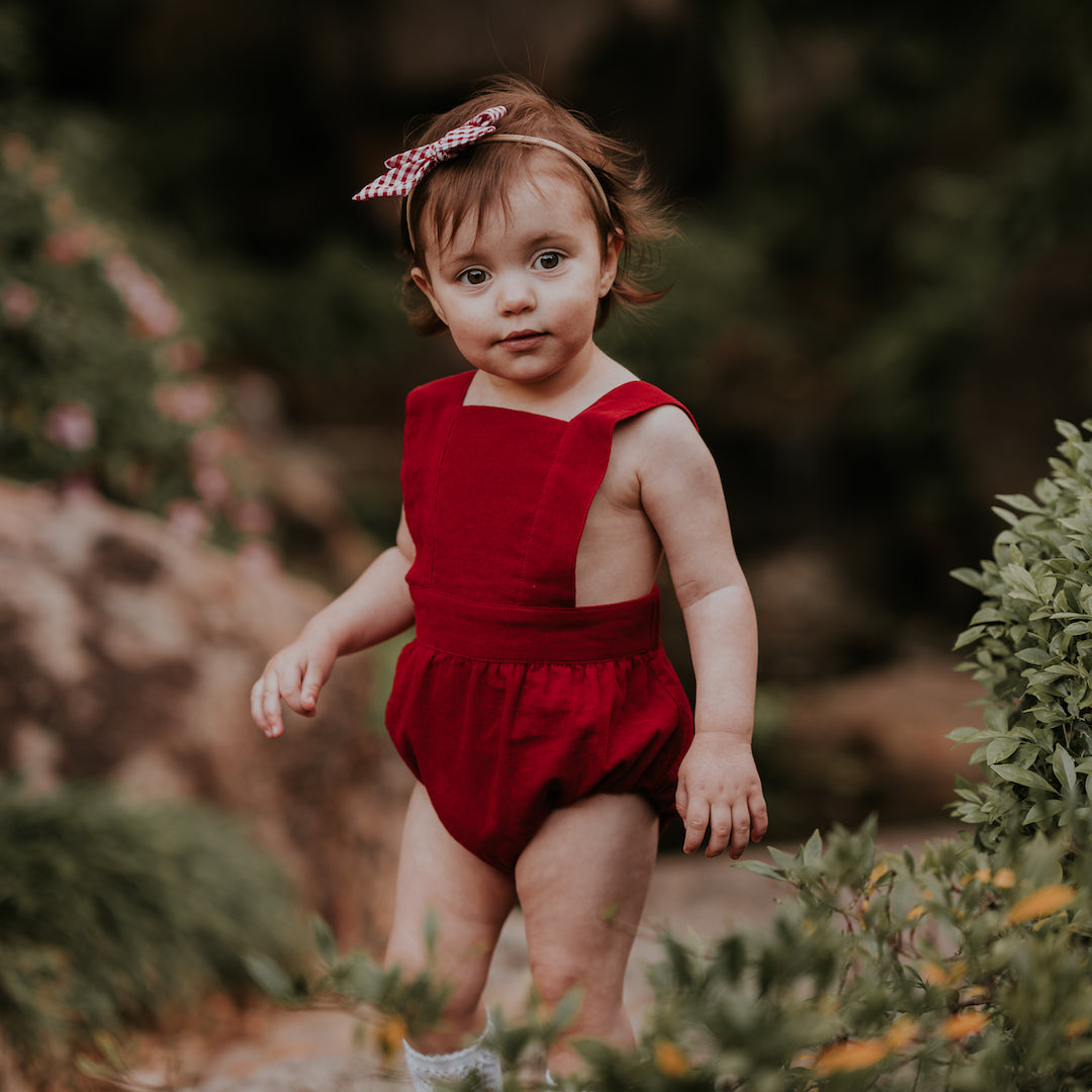 Cherry Cord Christmas Playsuit for toddlers and babies