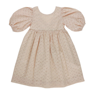 OATMEAL VICTORIA GIRLS FLOWER GIRL DRESS WITH PUFF SLEEVES