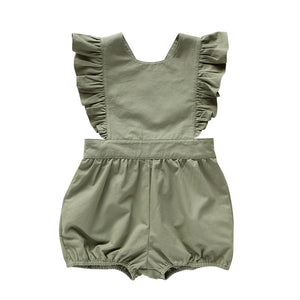 Puck Playsuit for little girls in pistachio green twill