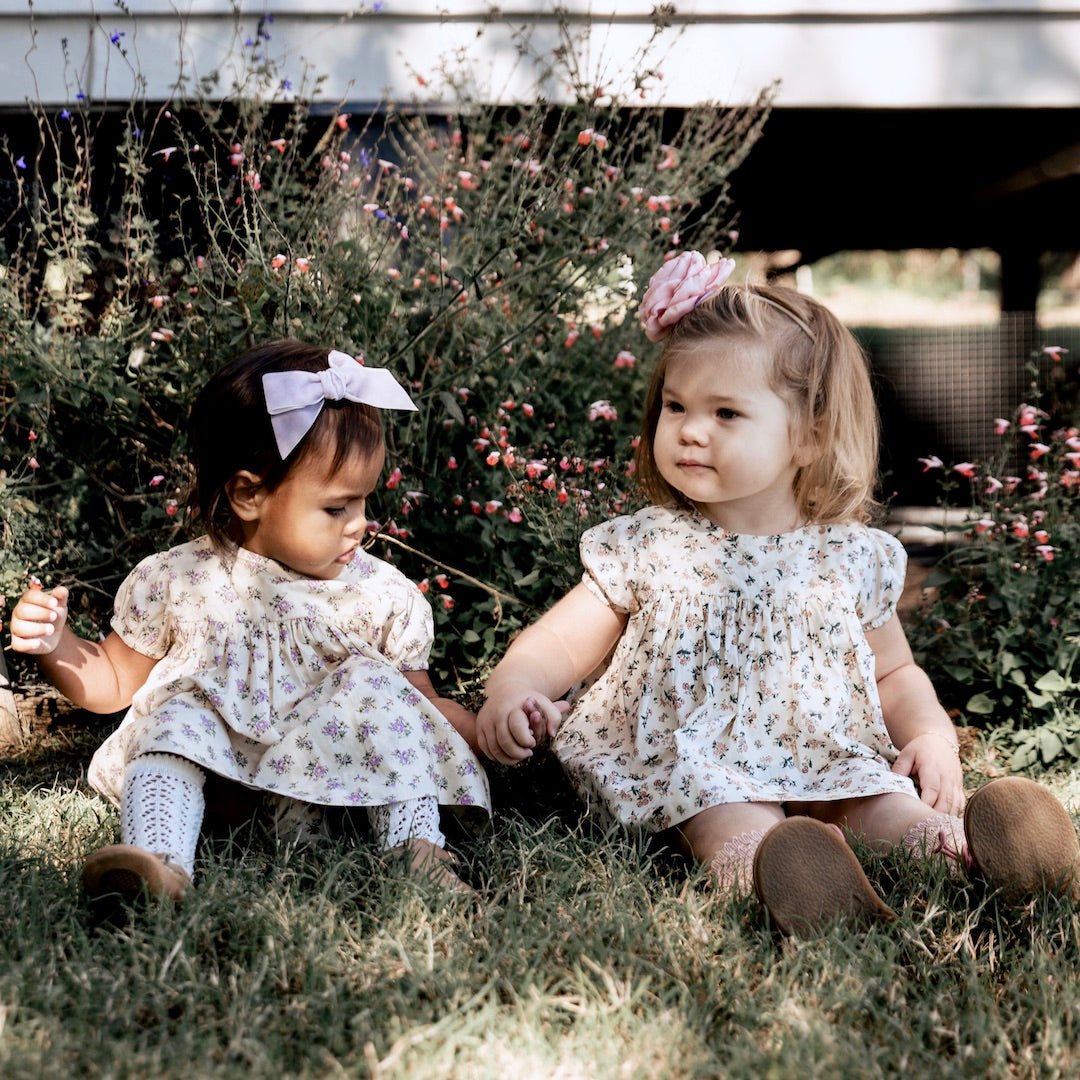 Blush pink geranium floral primrose smock for baby girls