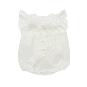 BACK BUTTON DETAIL OF THE IVORY ROMANCE CHRISTENING ROMPER