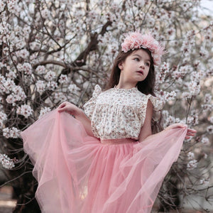 Ruffle sleeve blush pink cotton floral girls blouse