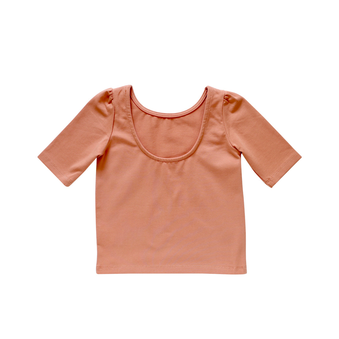 Back view of the terracotta pima knit tee for girls