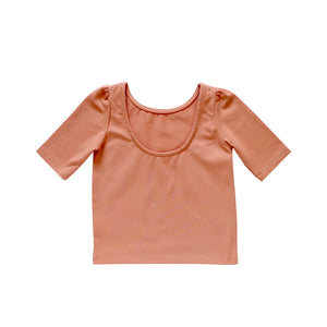 Back view of the terracotta pima knit tee for girls