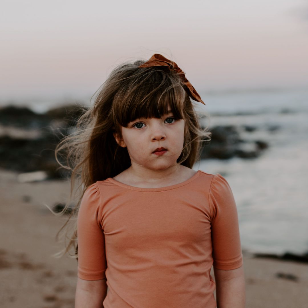 Tabitha tee for little girls in terracotta orange by Aubrie